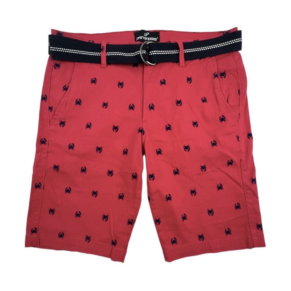 Upstanders Preppy Shorts Mens 29 Flex Fit Red Twill Navy Blue Embroidered Crabs